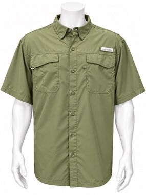 Habit Army Green Vented Button Up Men's Short Sleeve Fishing Shirt Size XXL 2XL